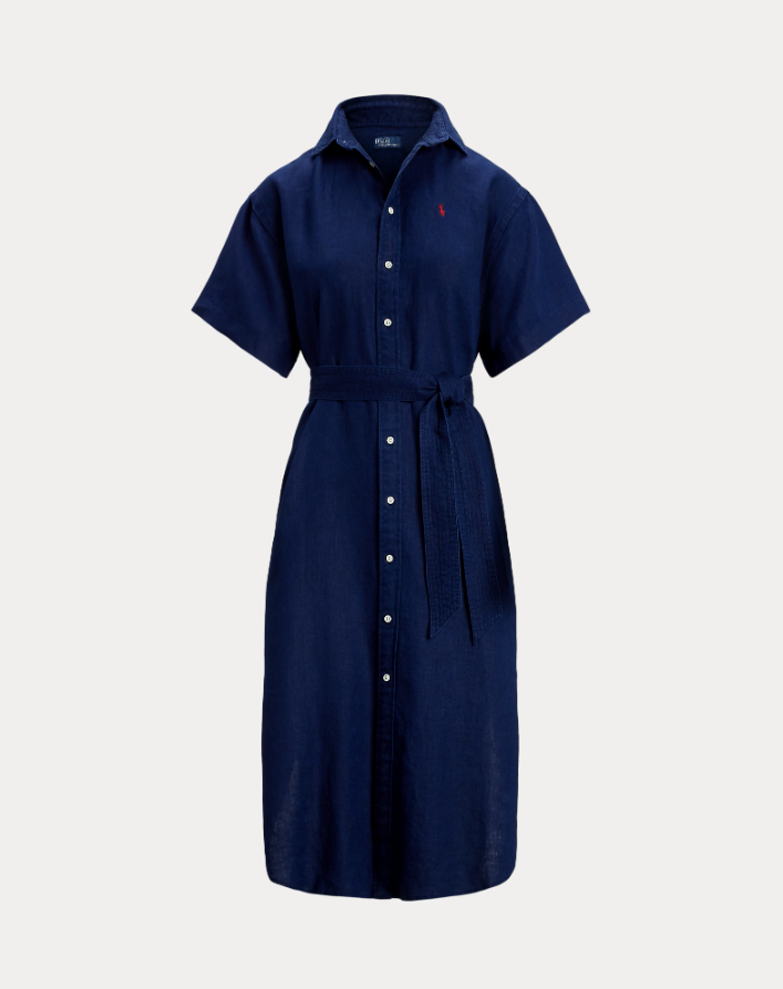 LINEN SHORT-SLEEVE SHIRTDRESS NAVY