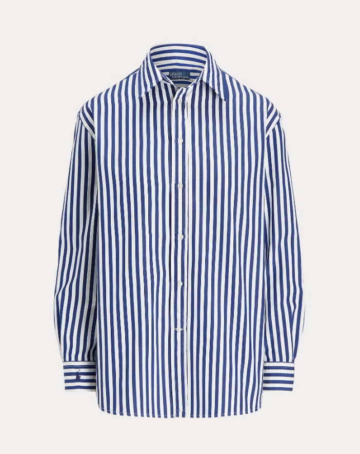 OVERSIZE FIT STRIPED COTTON SHIRT-AUTUMN ROYAL/WHITE