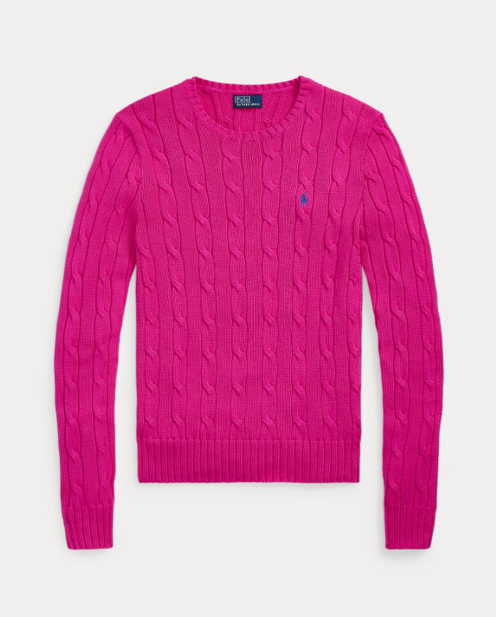 Cable-Knit Cotton Crewneck Jumper-regatta pink