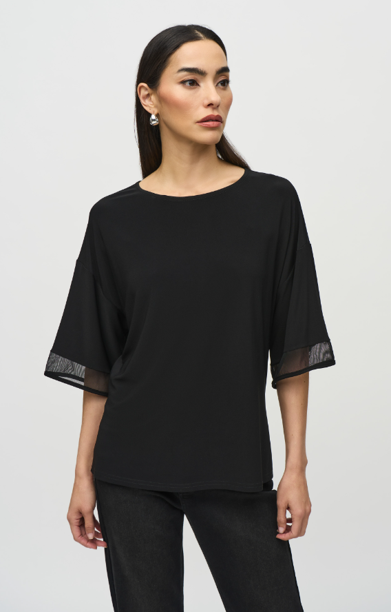 Silky Knit and Mesh Boxy Top