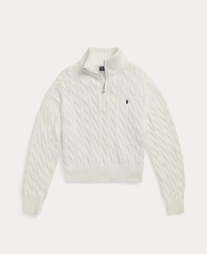 CABLE KNIT COTTON QUARTER ZIP JUMPER