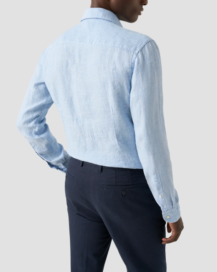 LIGHT BLUE SOLID TWILL LINEN CONTEMPORARY SHIRT