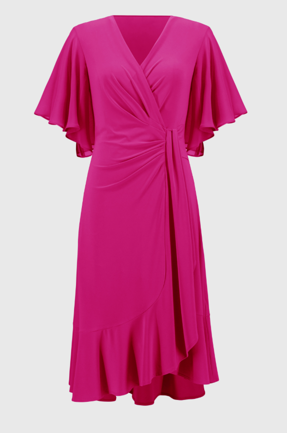 Silky Knit and Chiffon Flowy Wrap Dress - Pink