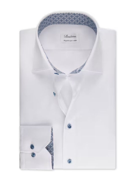 WHITE BLUE CONTRAST TWILL FITTED BODY SHIRT SS25