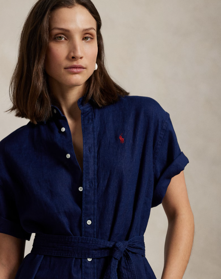 LINEN SHORT-SLEEVE SHIRTDRESS NAVY