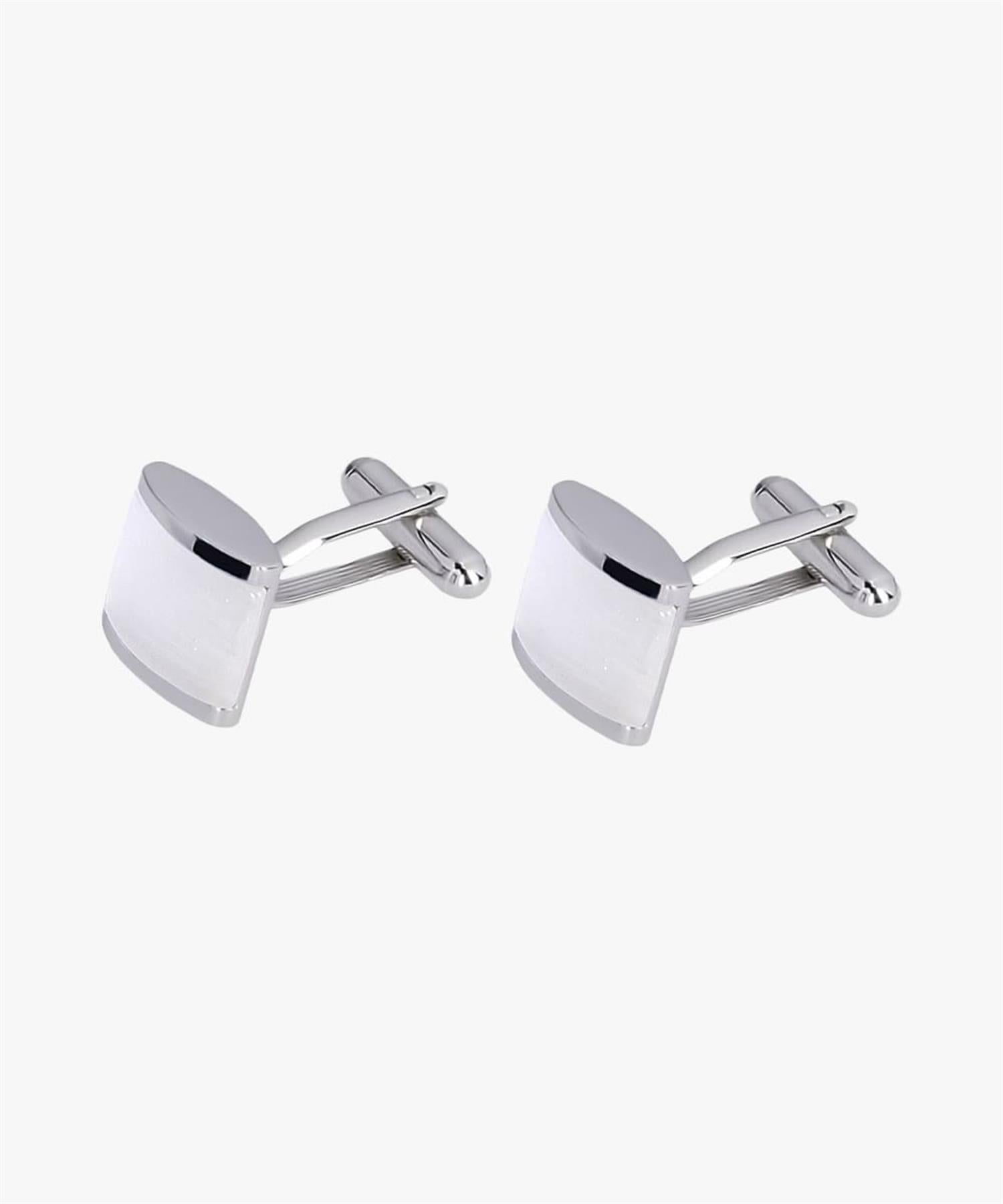 WHITE CATS`S EYE CUFFLINKS