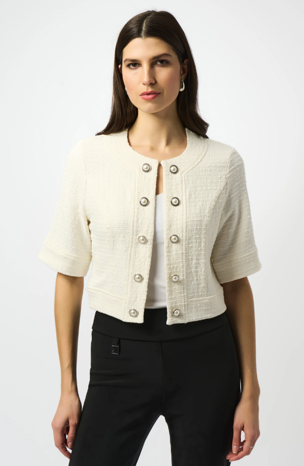 Bouclé Cropped Jacket with decortaive buttons