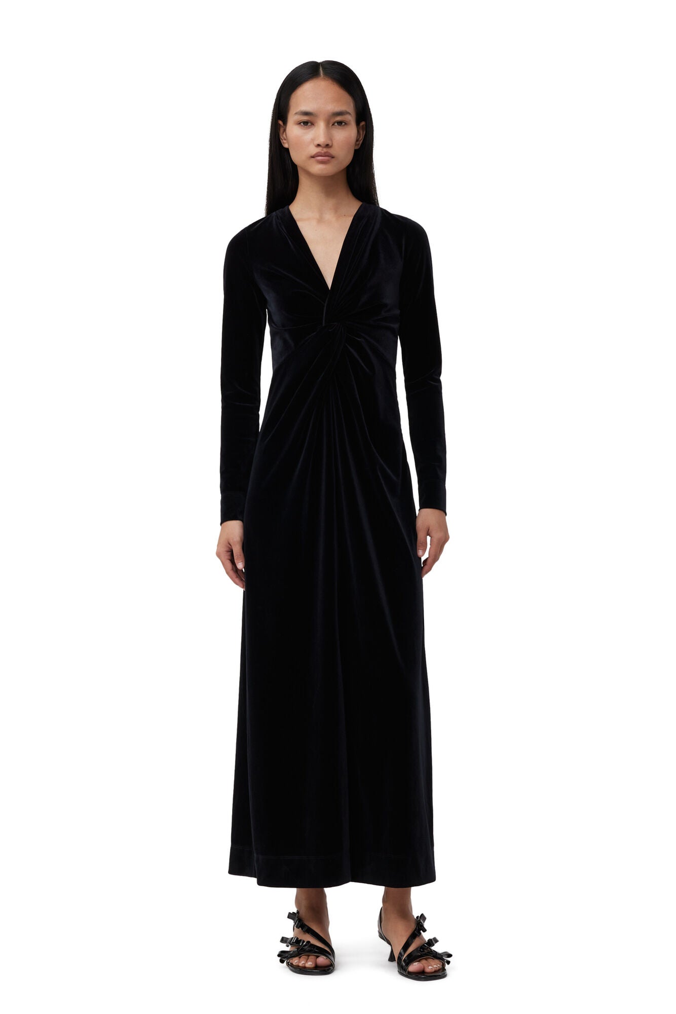 VELVET JERSEY TWIST LONG DRESS