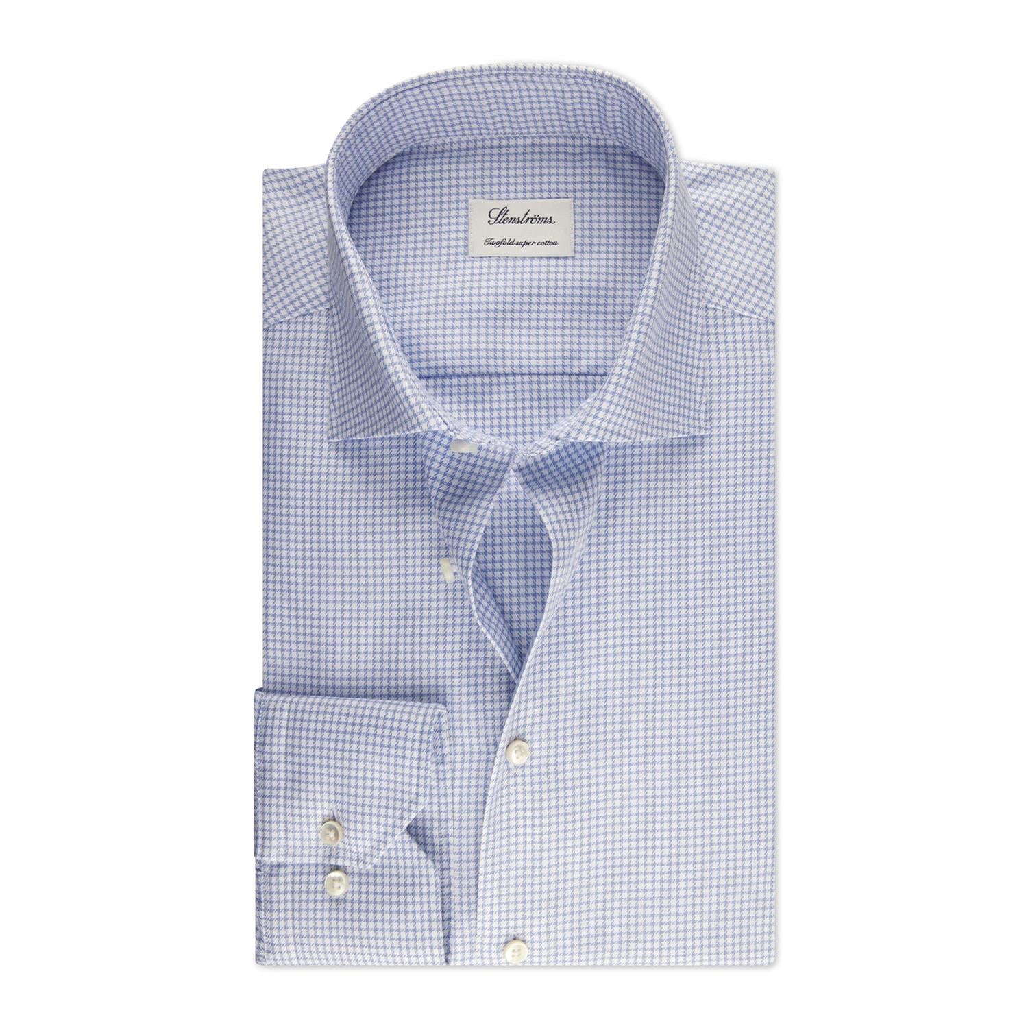 LIGHT BLUE CHECKED TWILL FITTED BODY HIRT