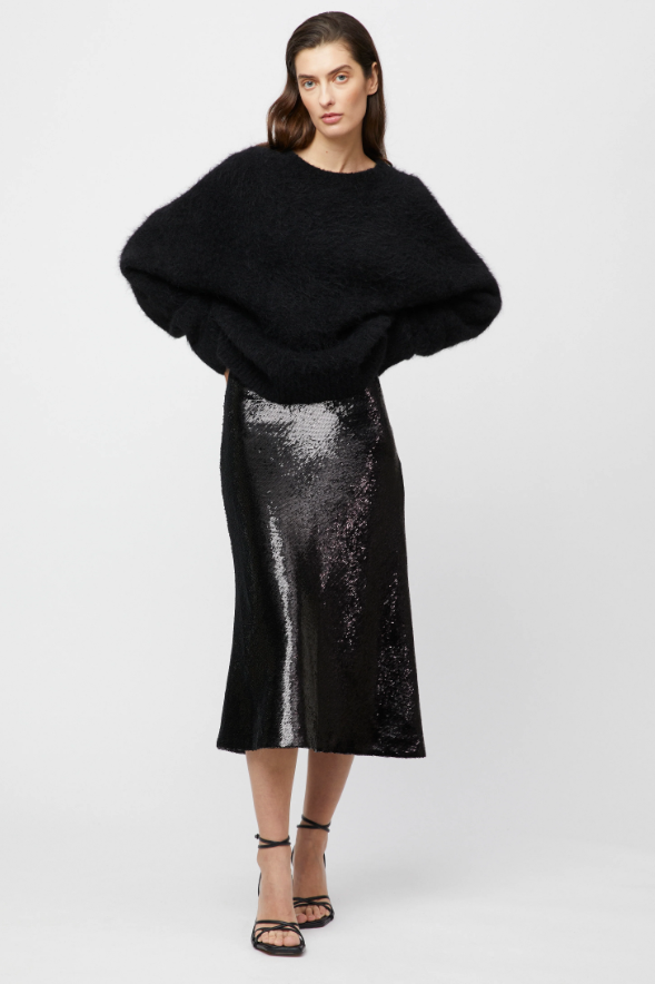 BIAS CUT SEQUIN SKIRT JET BLACK