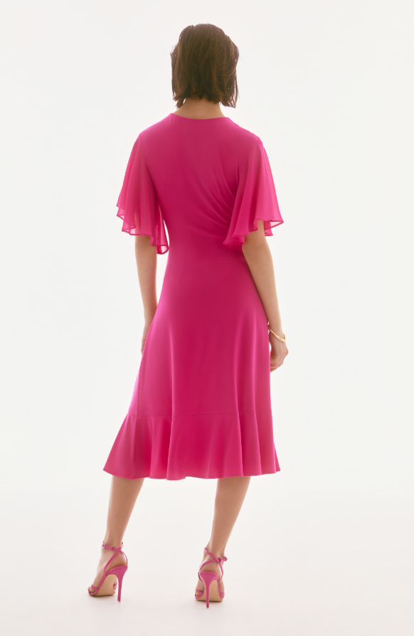 Silky Knit and Chiffon Flowy Wrap Dress - Pink