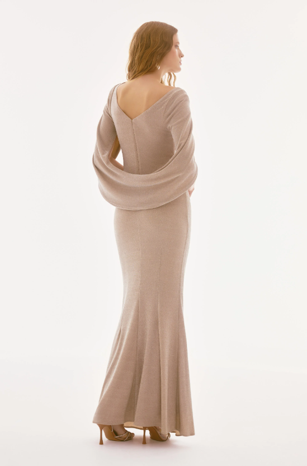 Lurex Knit Draped Trumpet Gown