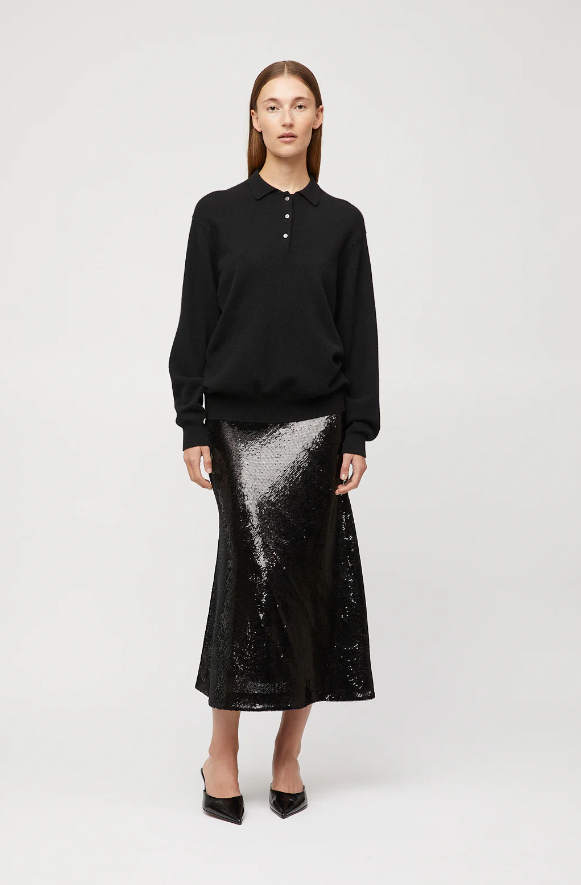 BIAS CUT SEQUIN SKIRT JET BLACK