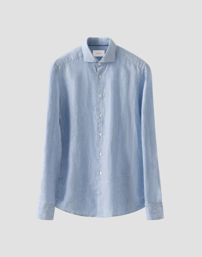 LIGHT BLUE SOLID TWILL LINEN CONTEMPORARY SHIRT