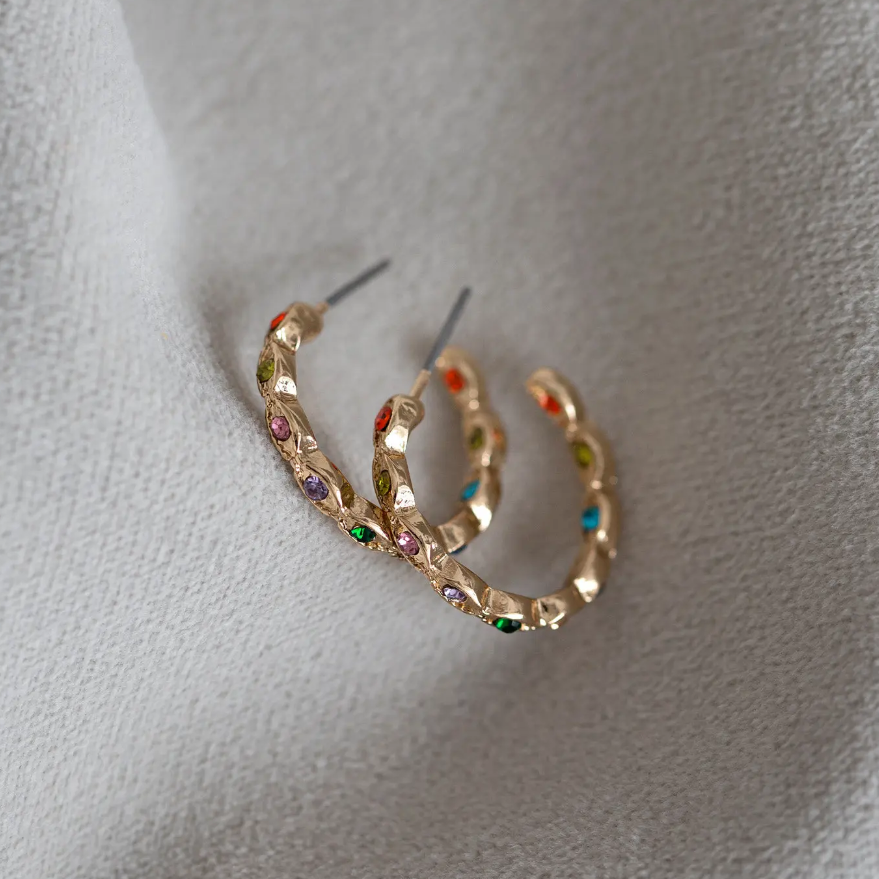 COLOURFUL CHRYSTALS HOOP EARRINGS