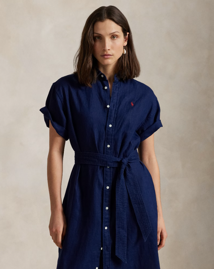 LINEN SHORT-SLEEVE SHIRTDRESS NAVY