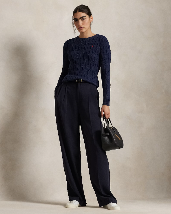 Cable-Knit Cotton Crewneck Jumper-navy