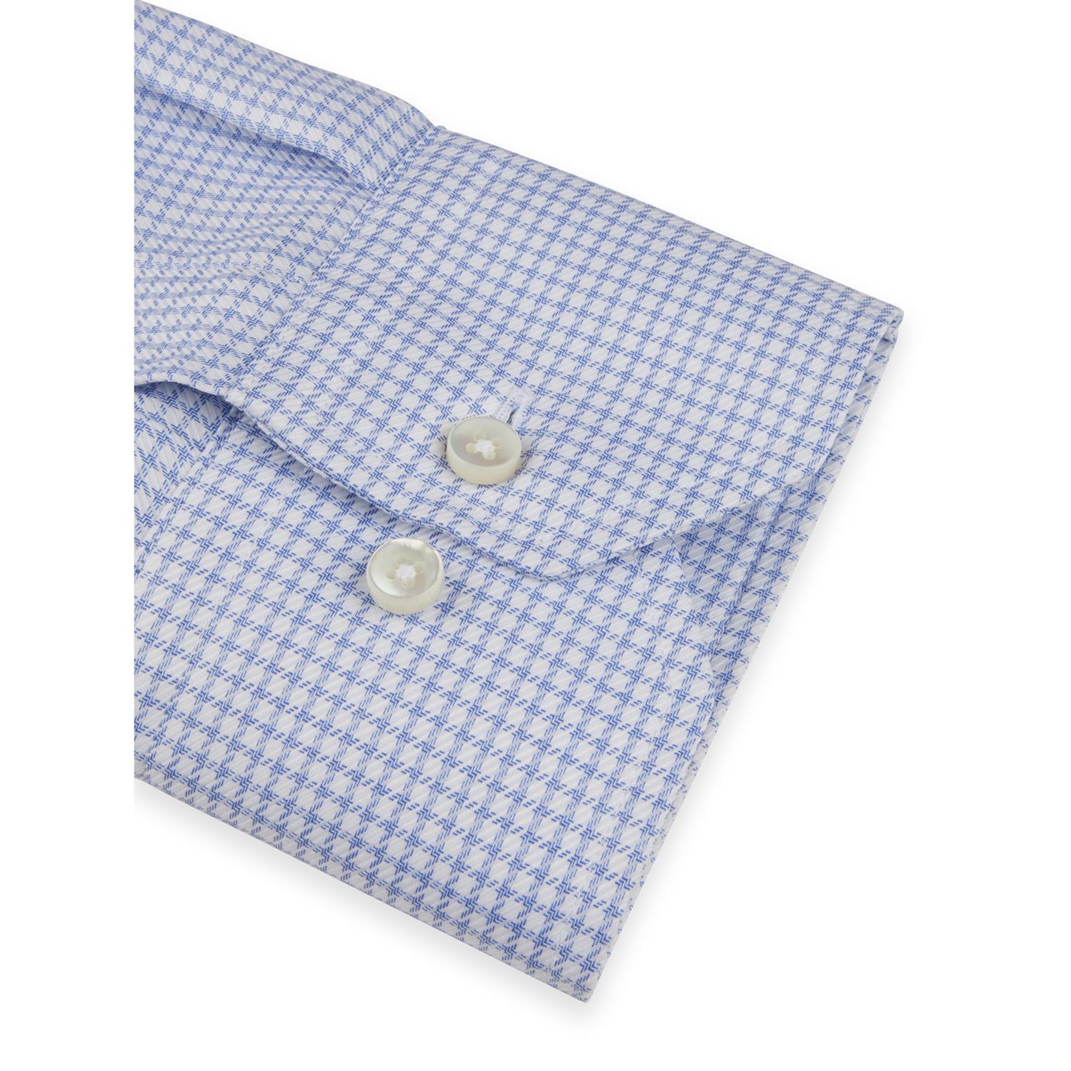 LIGHT BLUE CHECKED TWILL FITTED BODY HIRT