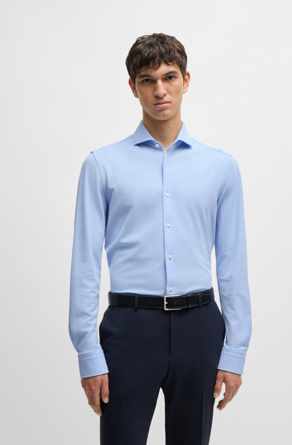 Slim-fit shirt in cotton-piqué jersey