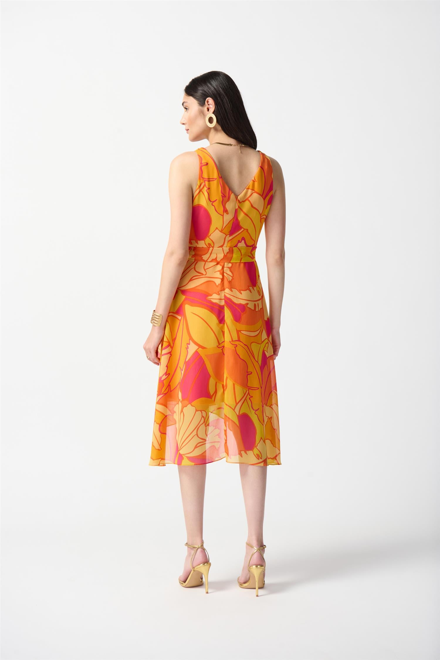 Chiffon Tropical Print Fit and Flare  Dress