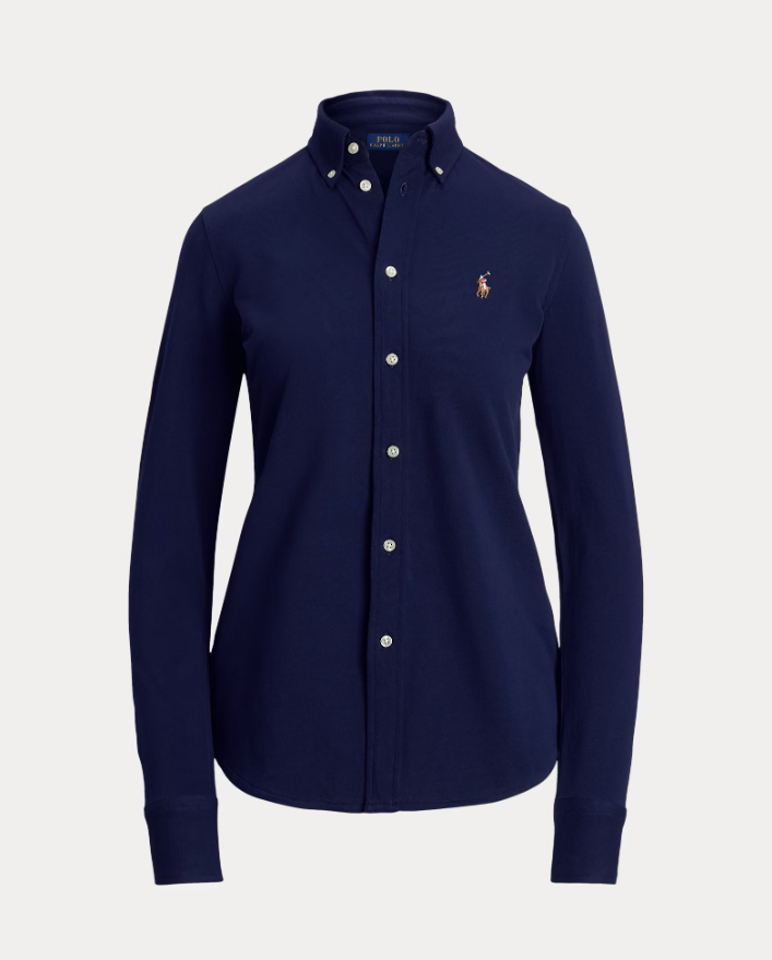 Slim Fit Knit Cotton Oxford Shirt-navy