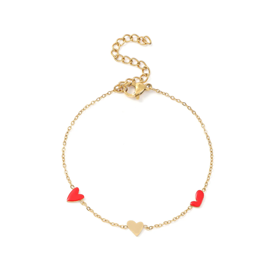 LINNEA HEART CHAIN BRACELET RED & GOLD STAINLESS STEEL