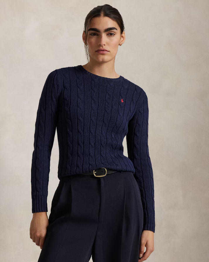 Cable-Knit Cotton Crewneck Jumper-navy