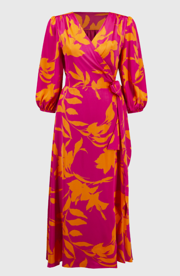 Satin Floral Print Wrap Dress