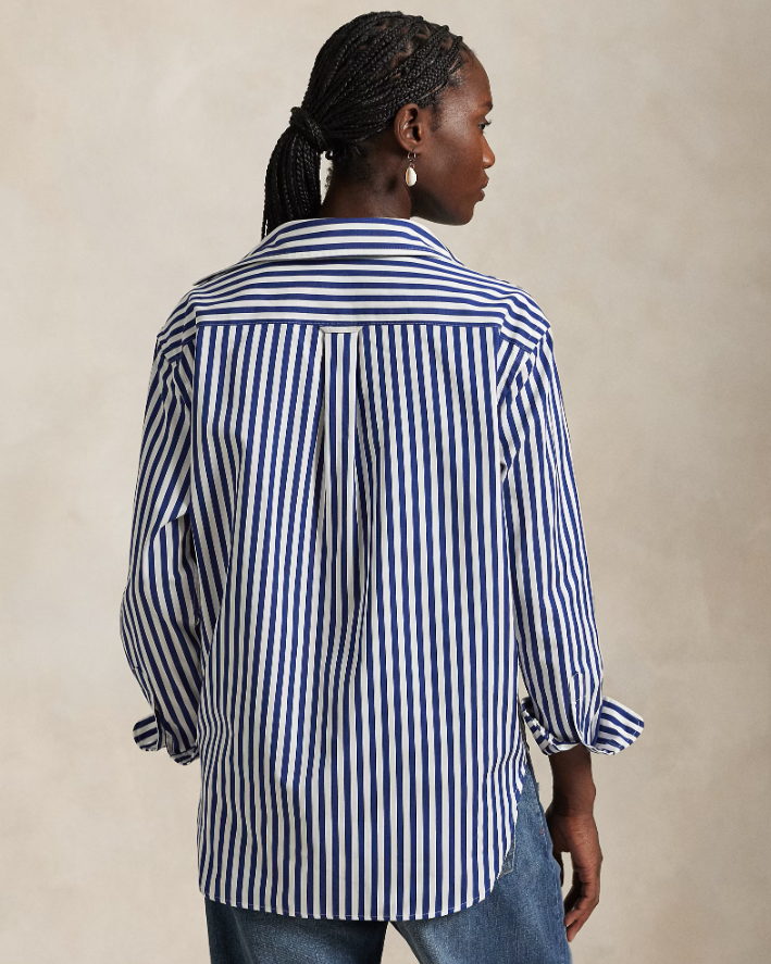 OVERSIZE FIT STRIPED COTTON SHIRT-AUTUMN ROYAL/WHITE