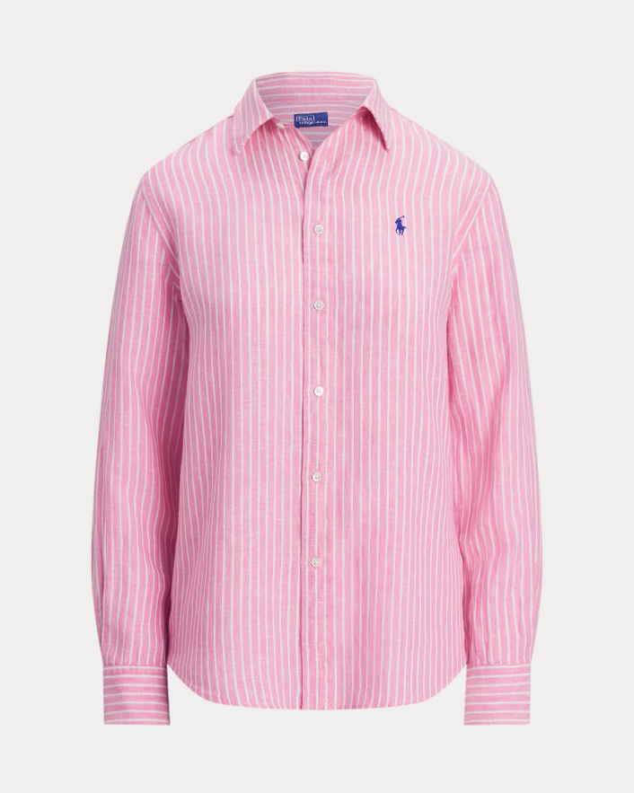 CLASSIC FIT STRIPED LINEN SHIRT-PINK/WHITE