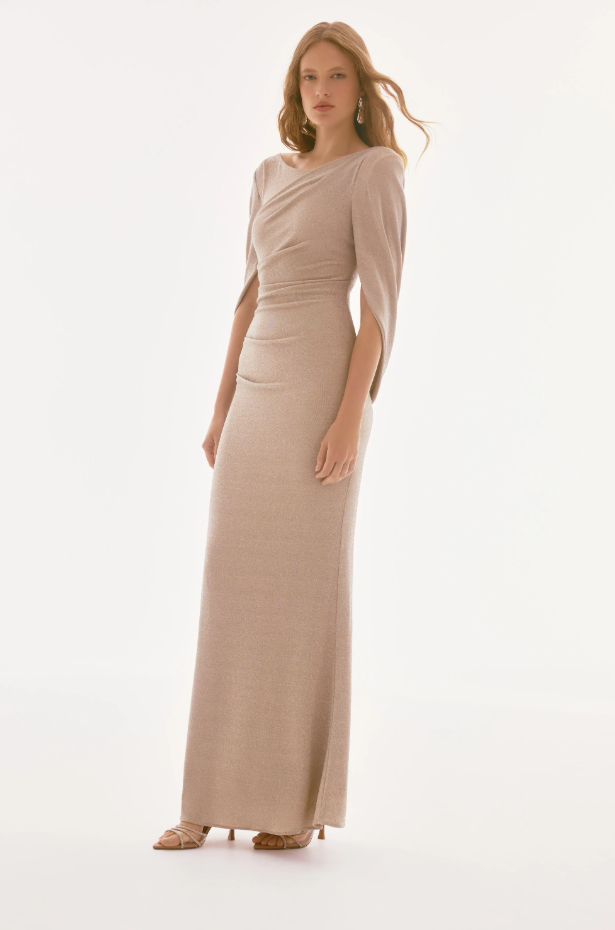 Lurex Knit Draped Trumpet Gown