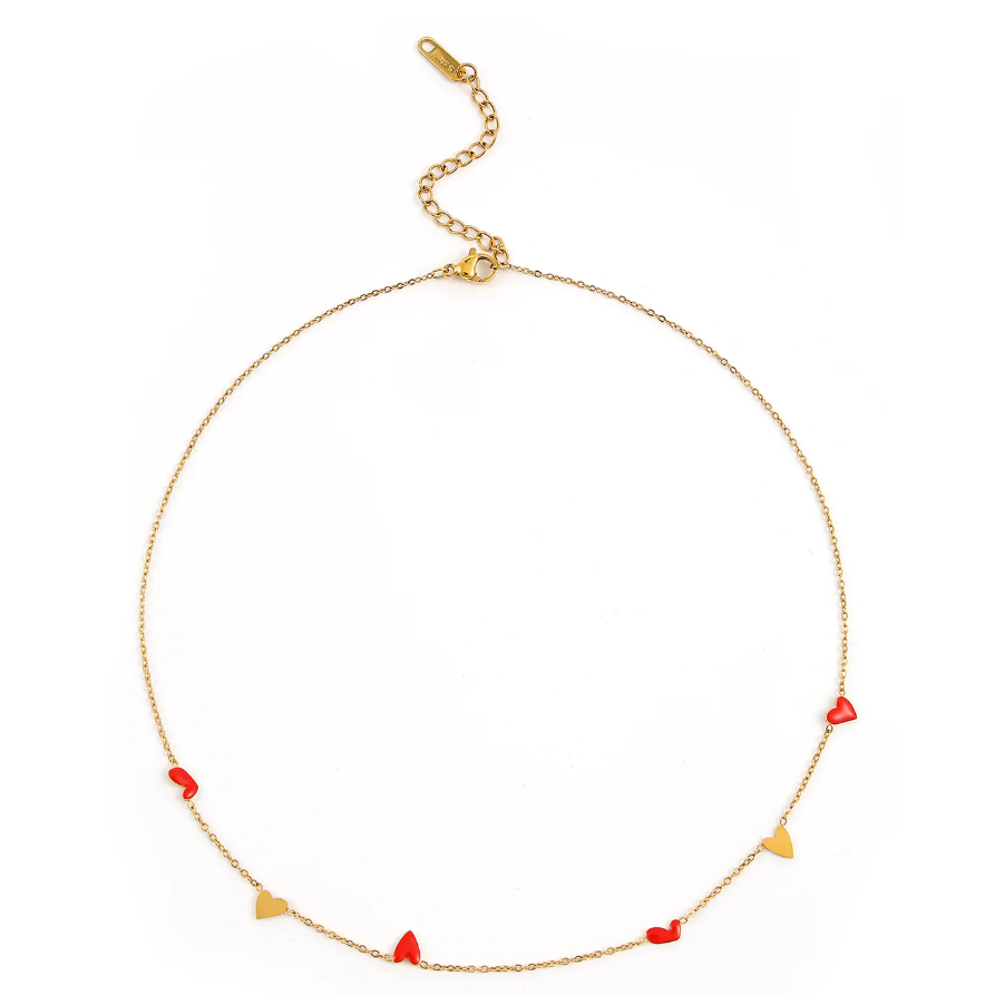 LINNEA HEART CHAIN NECKLACE RED & GOLD STAINLESS STEEL