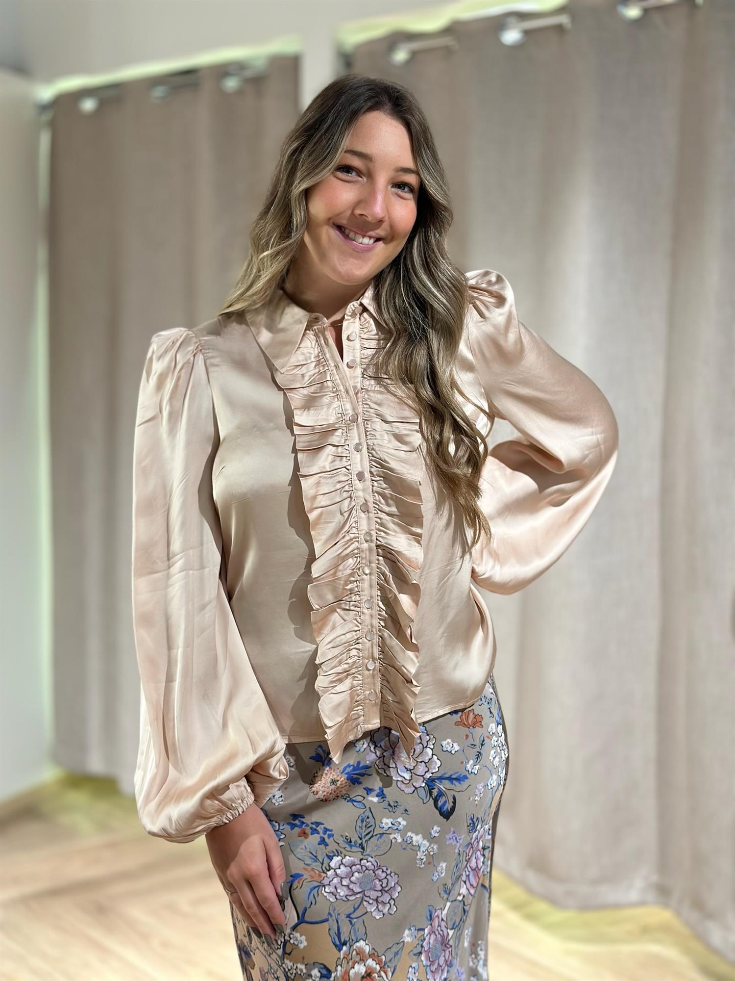 SATIN RUFFLE BLOUSE-AW24